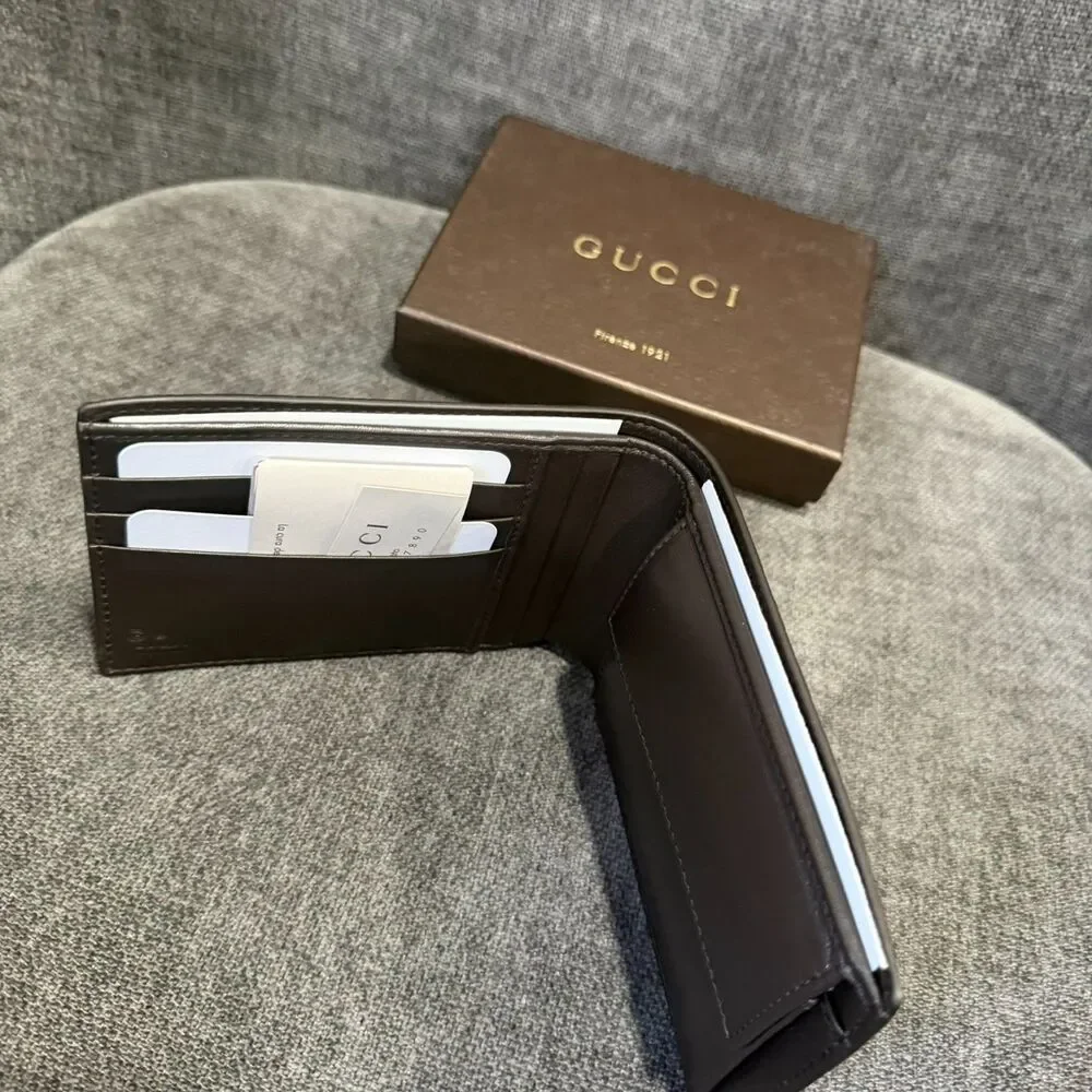 Gucci Micro Guccissima Brown Leather Bifold Wallet 496334 NEW